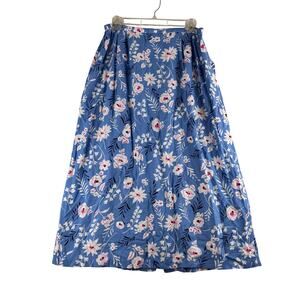 Vintage Southern Lady Floral Midi Skirt Women's 16 Rayon Blue White Cottagecore